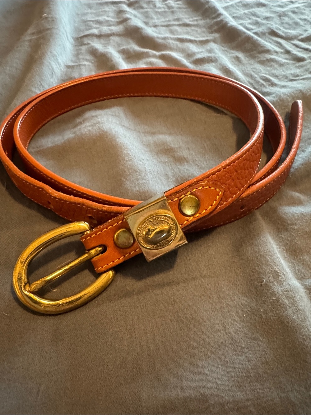 Vintage Dooney & Bourke Cognac Pebbled Leather Belt with Brass Duck Buckle